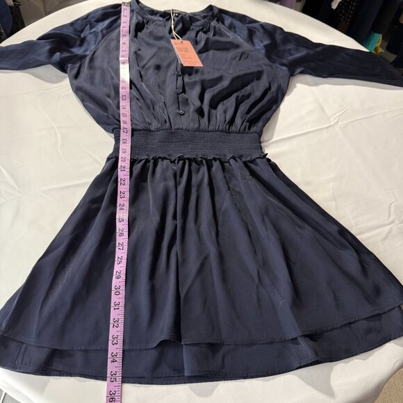 Quince Washable Stretch Silk Tiered Mini
Dress Navy Blue Size Medium NWT - Picture 9 of 12